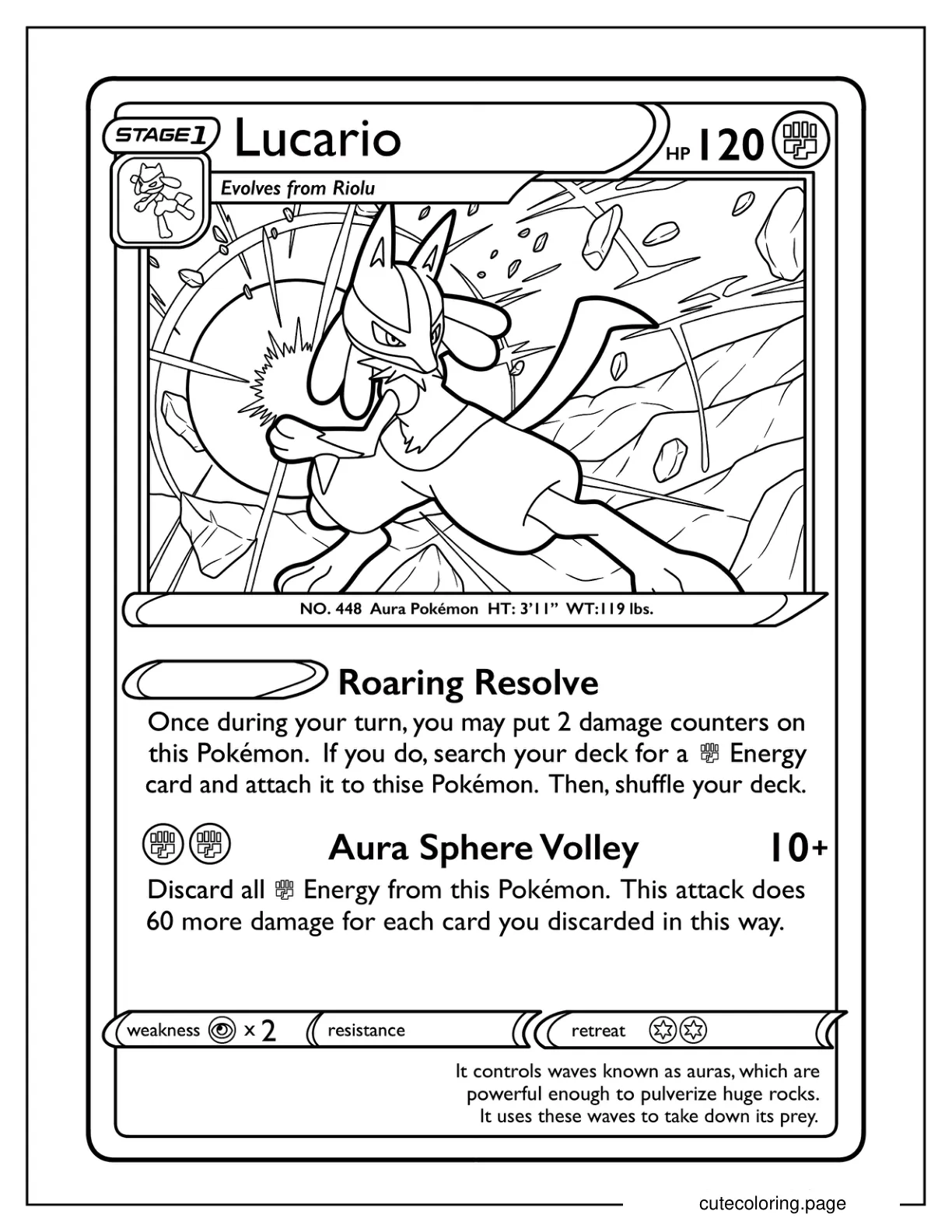 Aura Sphere Volley Lucario Pokemon Card Coloring Sheet coloring page