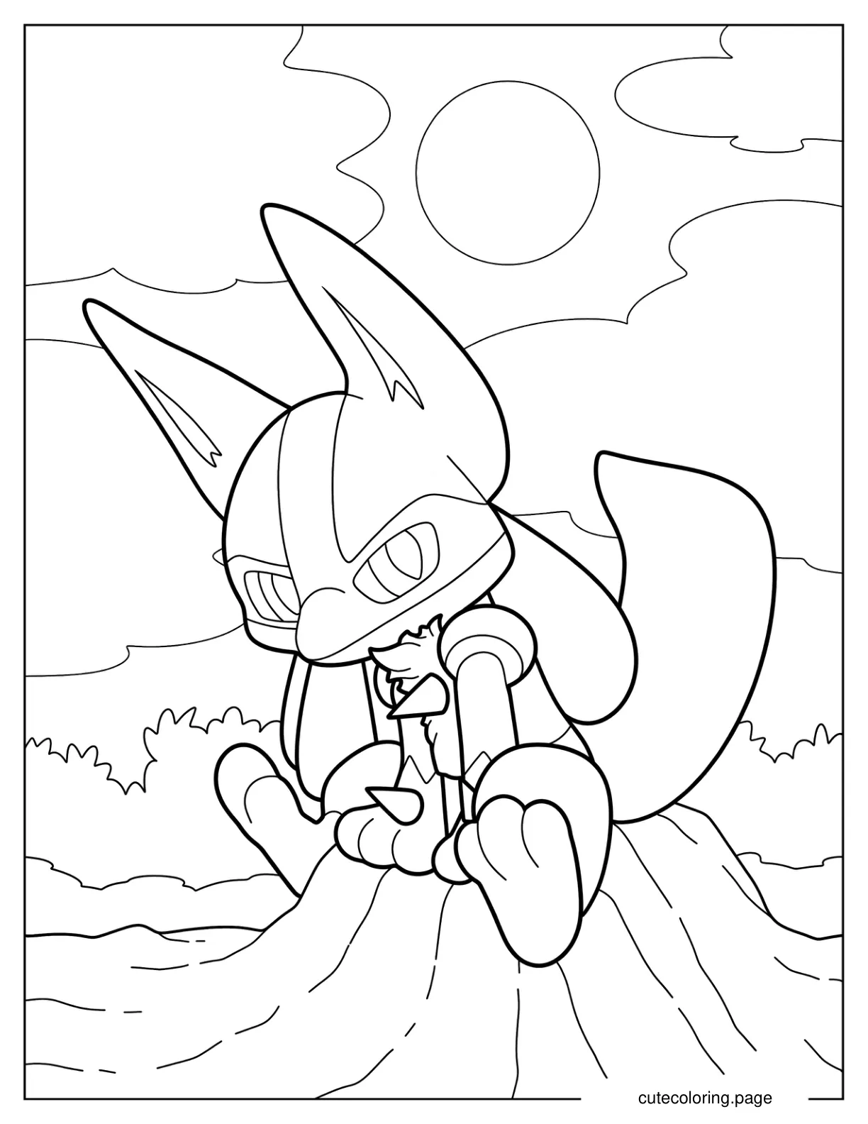 Chibi Lucario Sitting On The Ground Coloring Sheet For Preschoolers coloring page