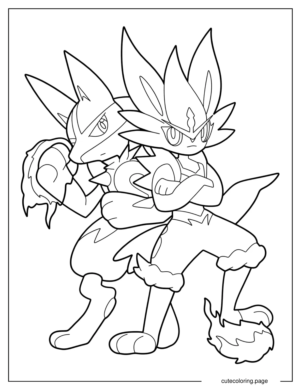 Cinderace And Lucario Standing Back To Back coloring page