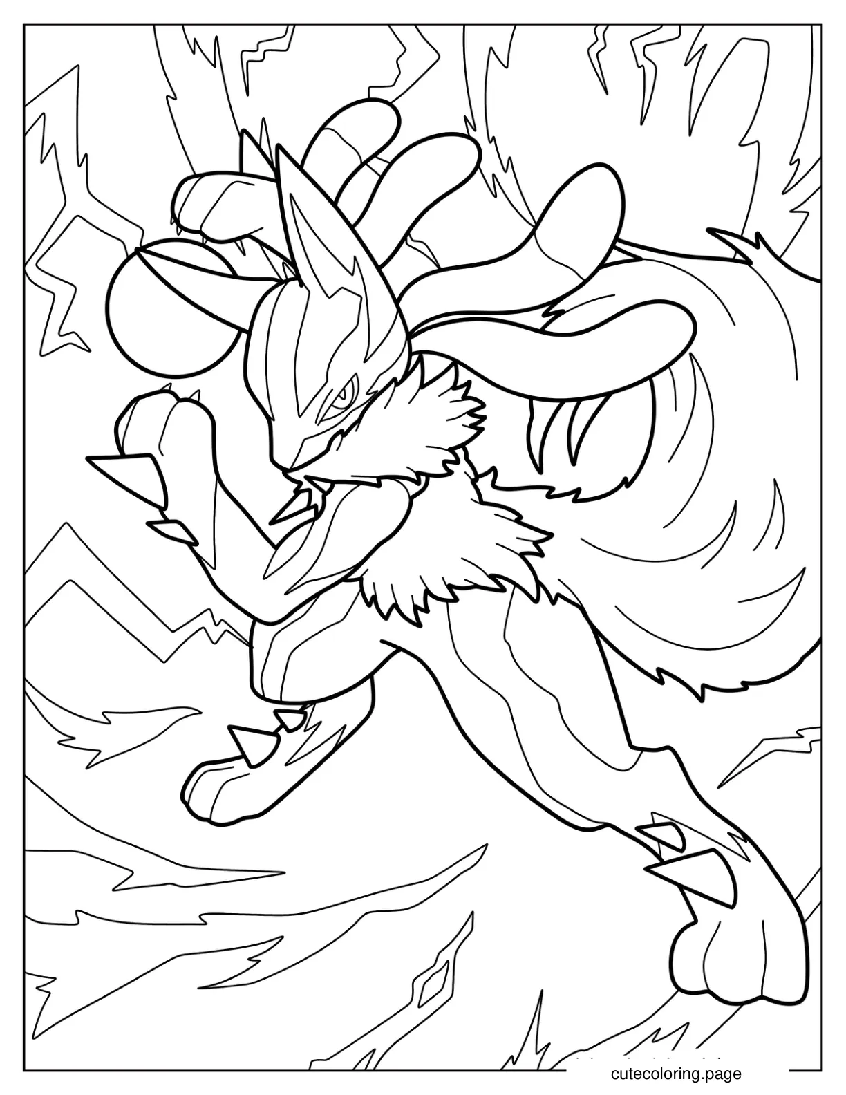 Detailed Lucario Aura Sphere Attack Coloring Sheet coloring page