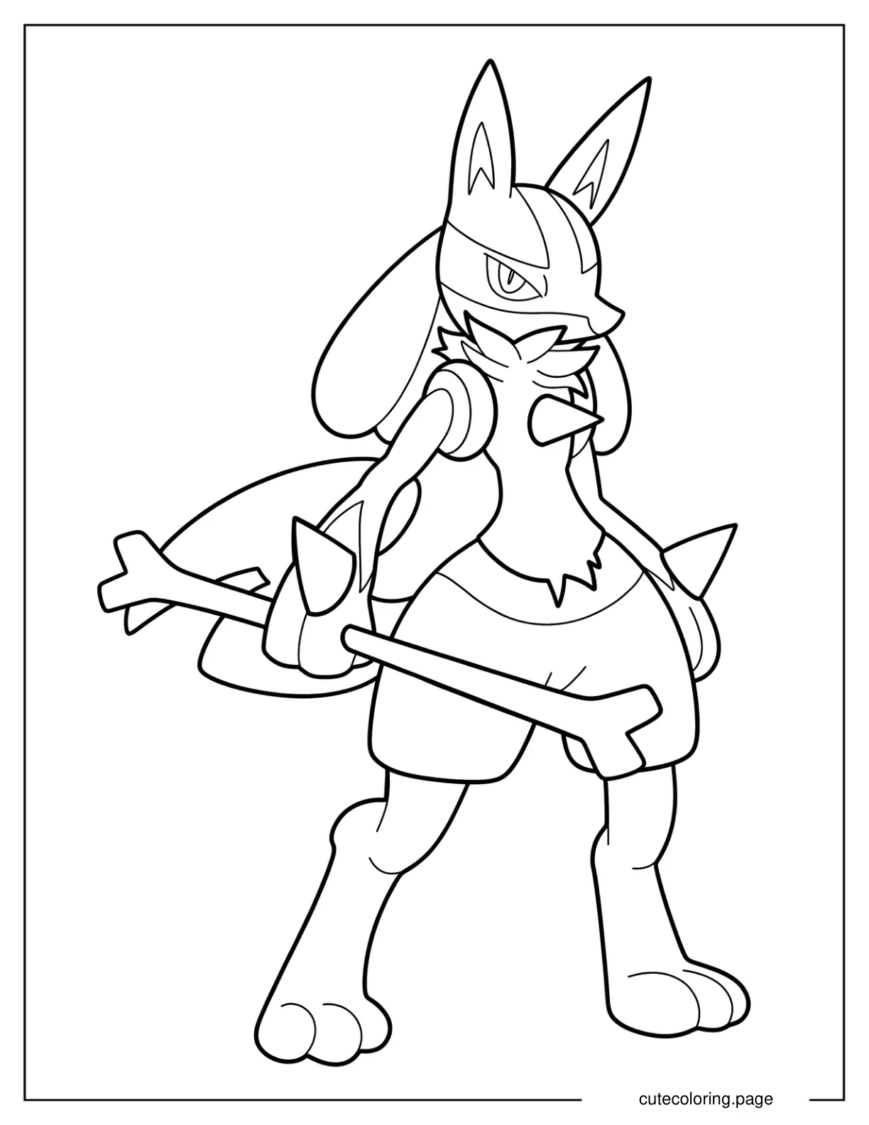 Easy Outline Of Lucario Holding Bone Weapon Coloring Sheet coloring page