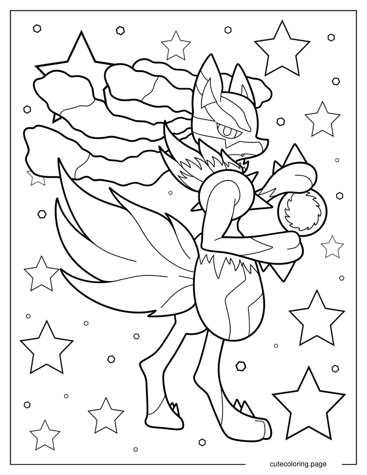 Mega Lucario Holding Aura Sphere Coloring Sheet coloring page