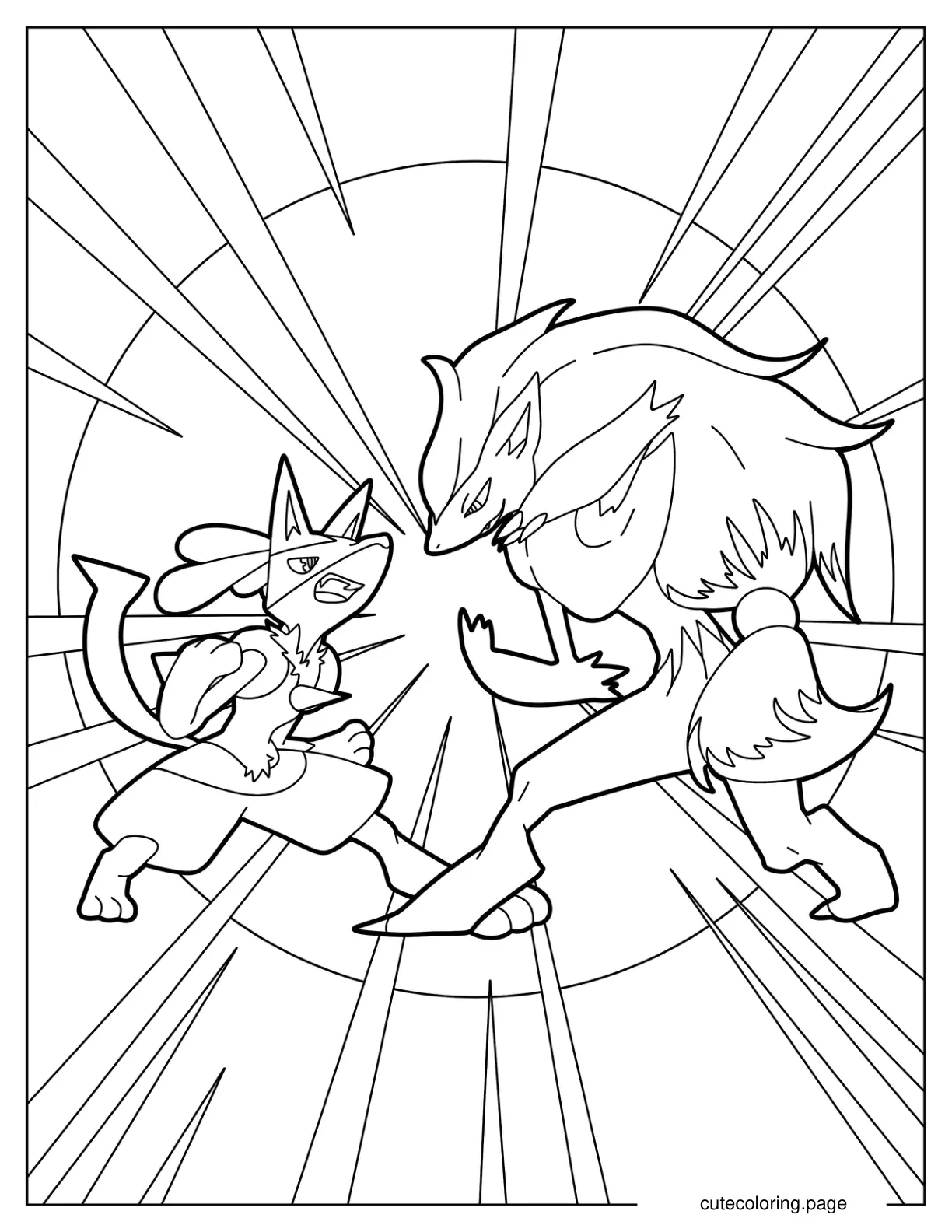 Zoroark Fighting Lucario coloring page