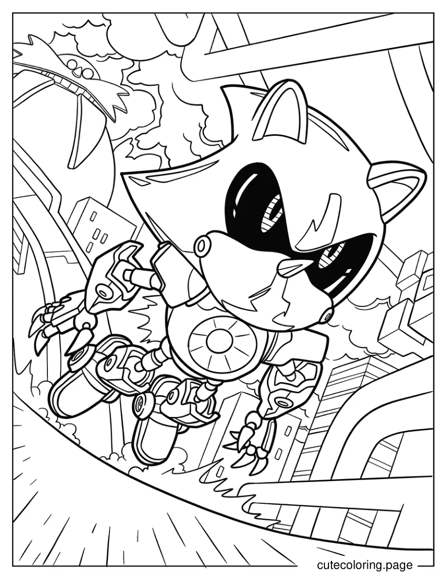 Detailed Metal Sonic Flying In Battle Coloring Page coloring page