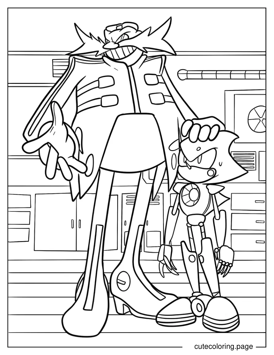 Doctor Eggman Petting Metal Sonic In Laboratory coloring page