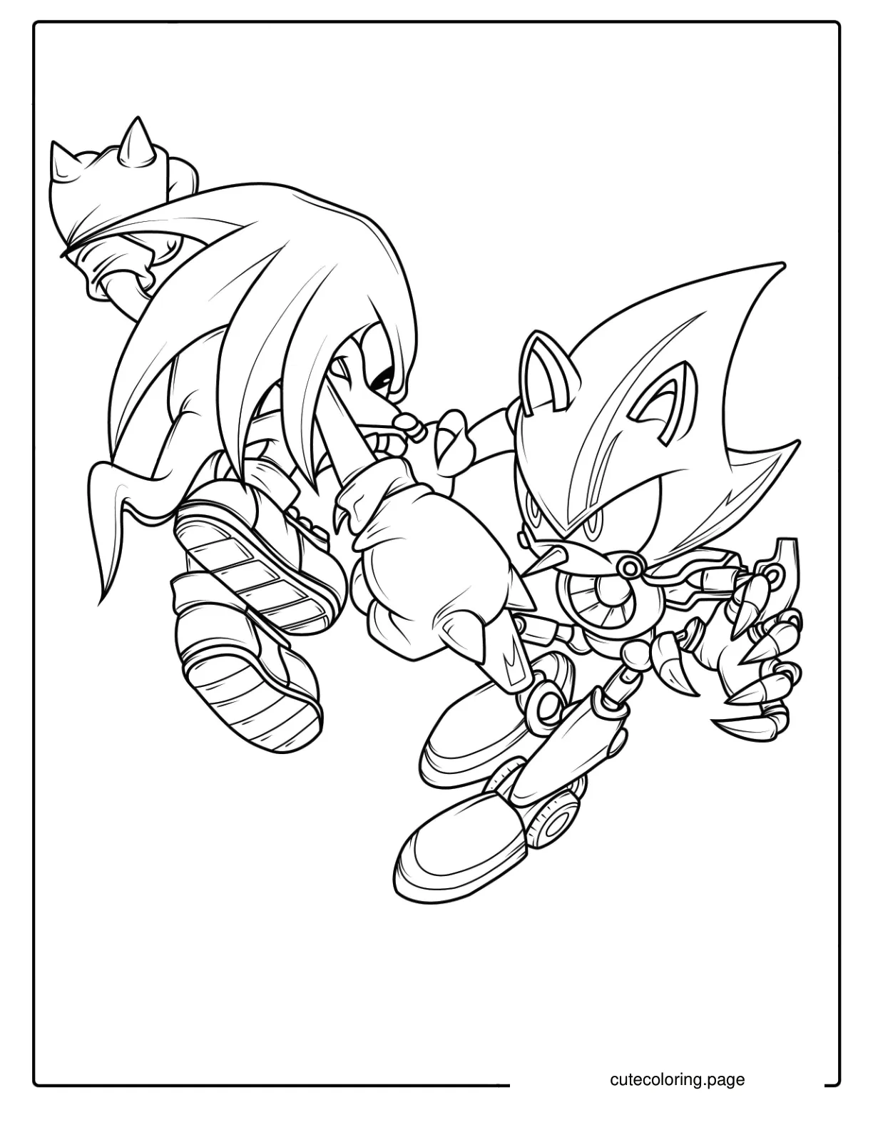 Knuckles Fighting Metal Sonic Coloring Sheet coloring page