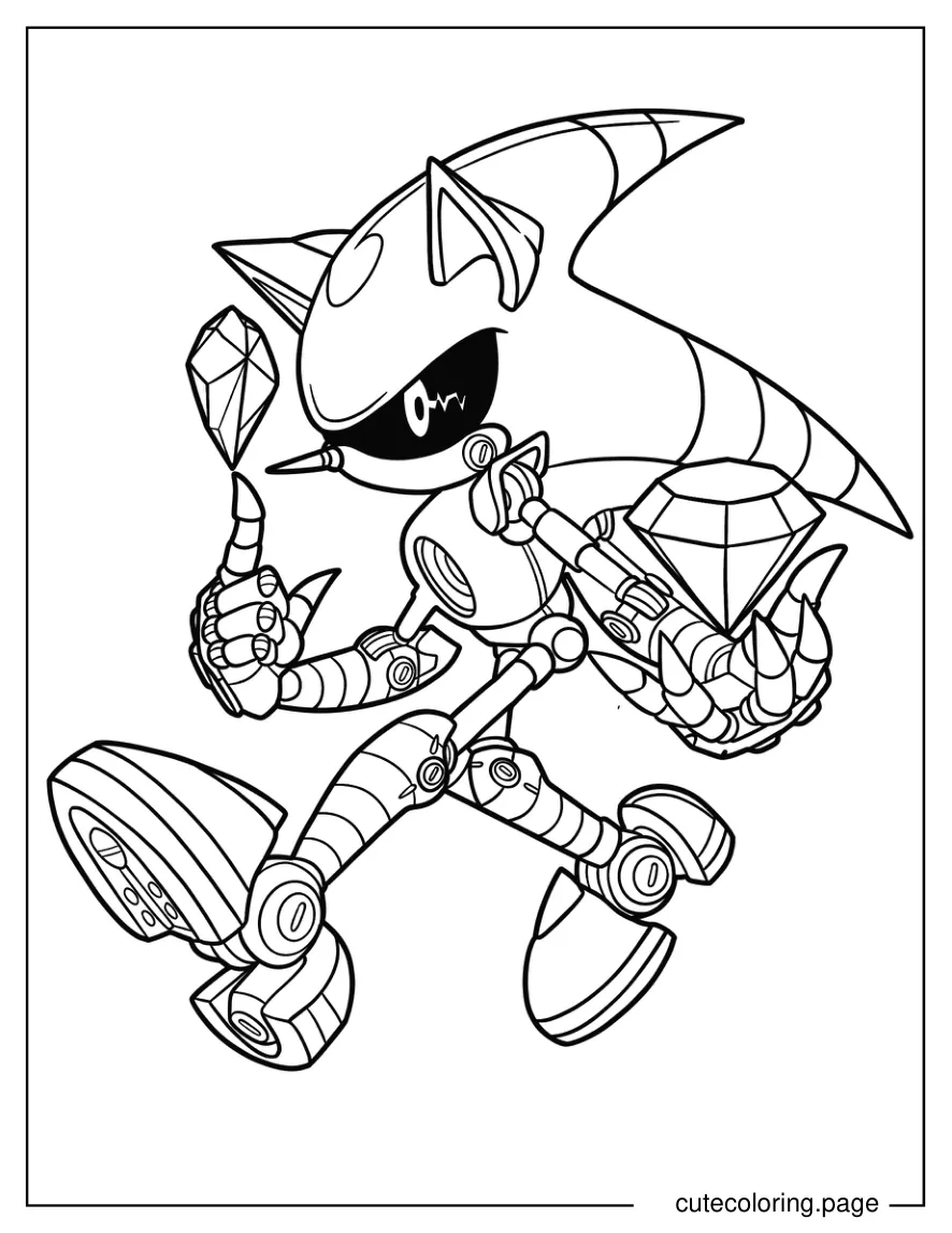 Metal Sonic Holding Chaos Emeralds coloring page