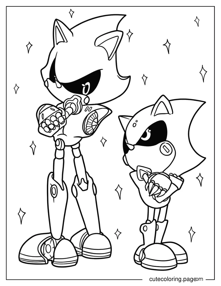 Metal Sonic With Baby Metal Sonic Coloring Page For Kids coloring page