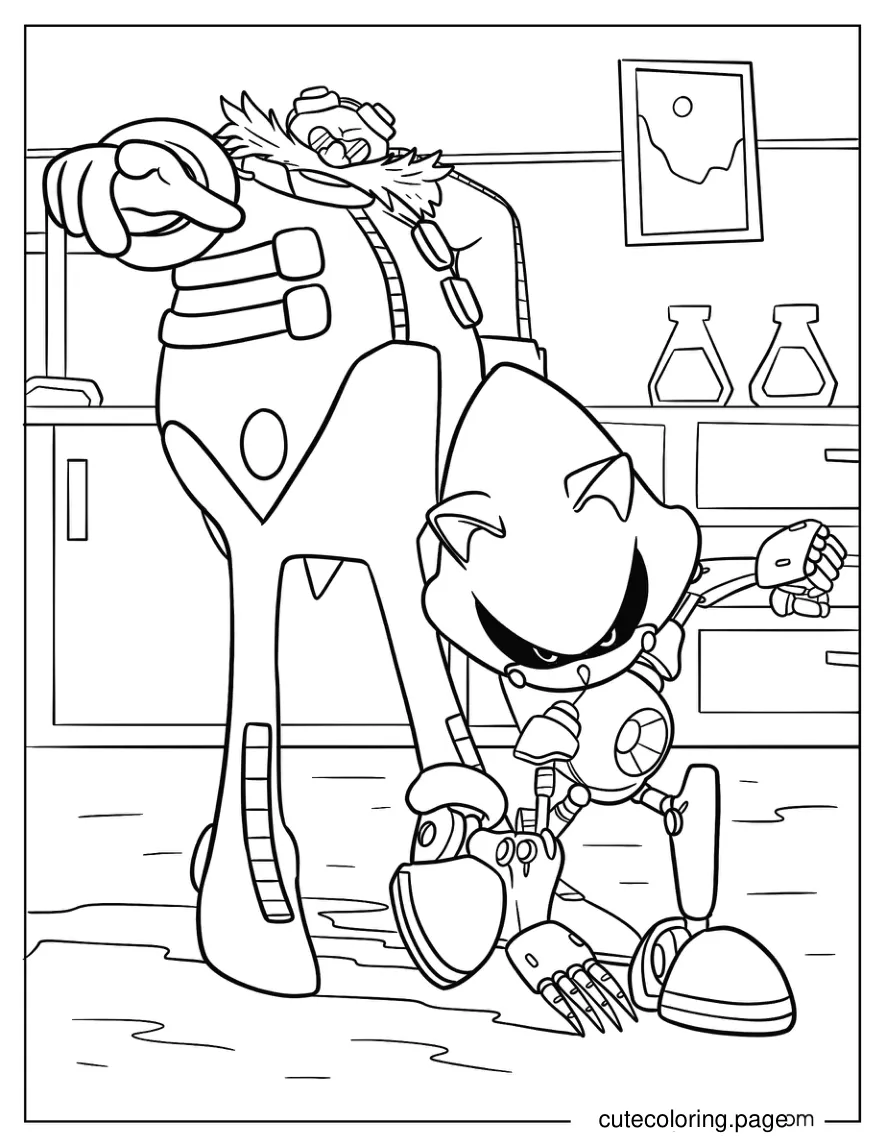 Simple Doctor Eggman And Metal Sonic Coloring Sheet For Kids coloring page