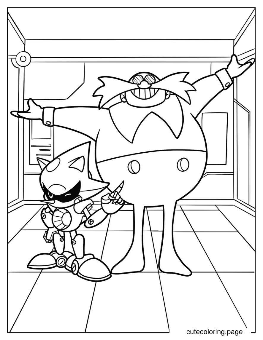 Simple Doctor Eggman And Metal Sonic Outline Coloring Page For Preschoolers coloring page