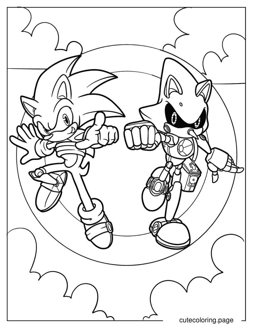 Sonic Punching The Air With Metal Sonic Coloring Page coloring page