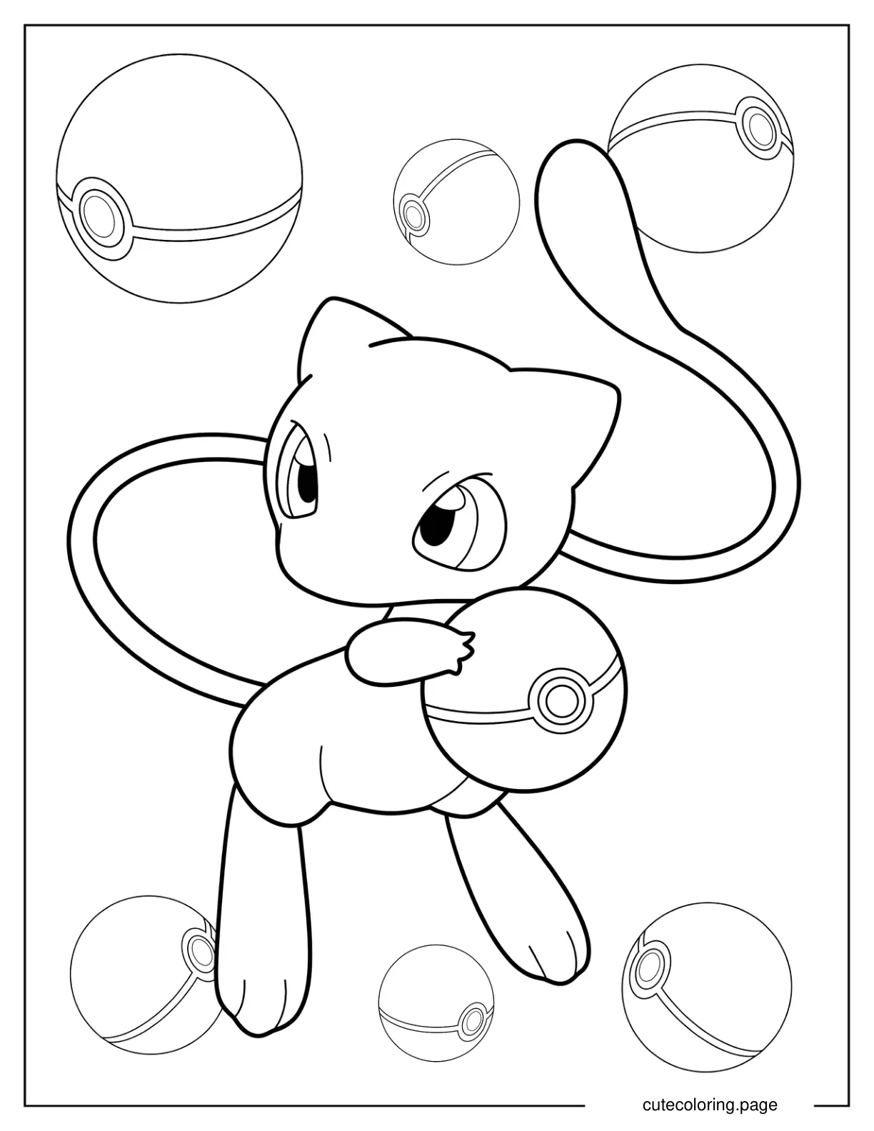 Easy Mew Holding Pokeball Coloring Page for Kids coloring page