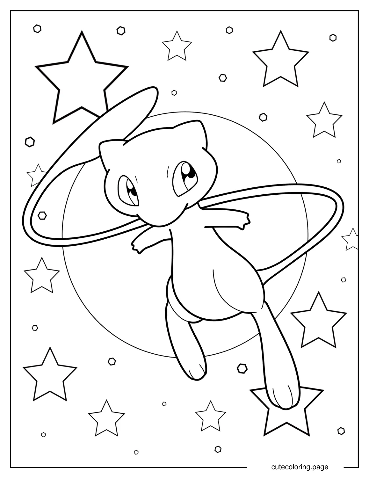 Mew Floating In The Sky With Stars coloring page