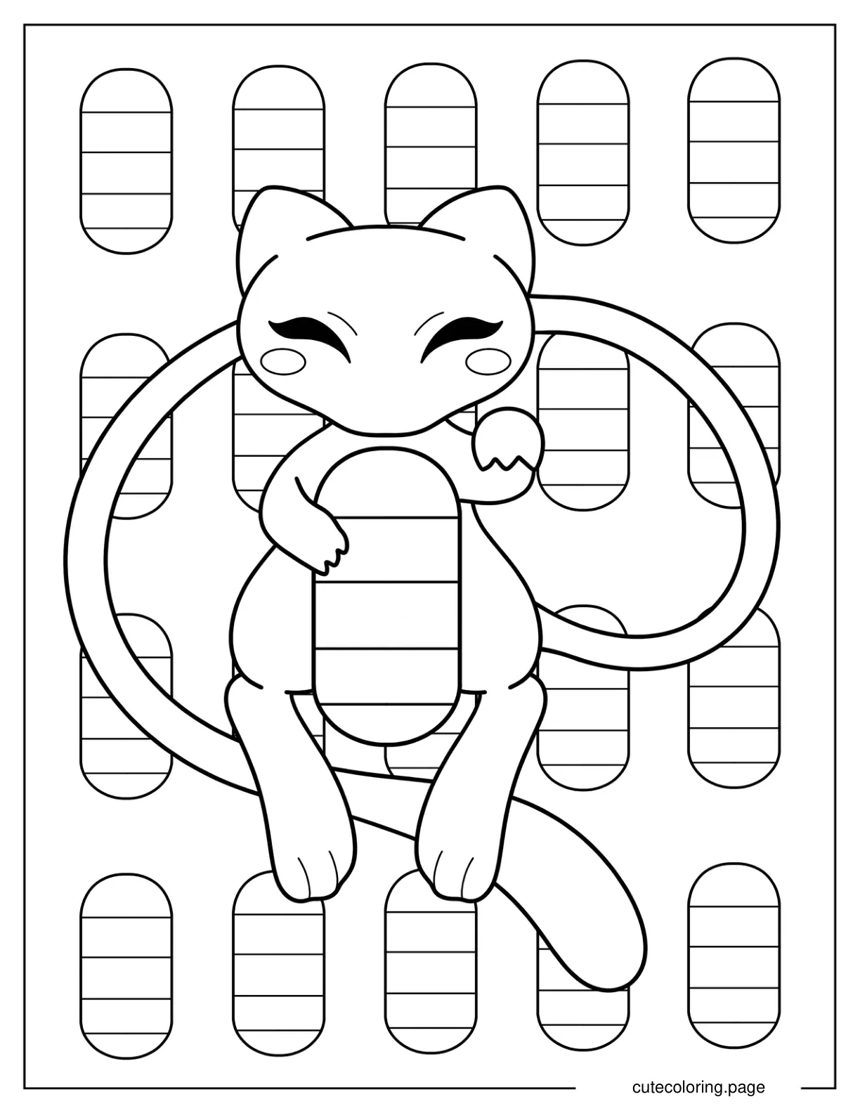 Mew Holding Koban Lucky Gold Coin Coloring Sheet coloring page