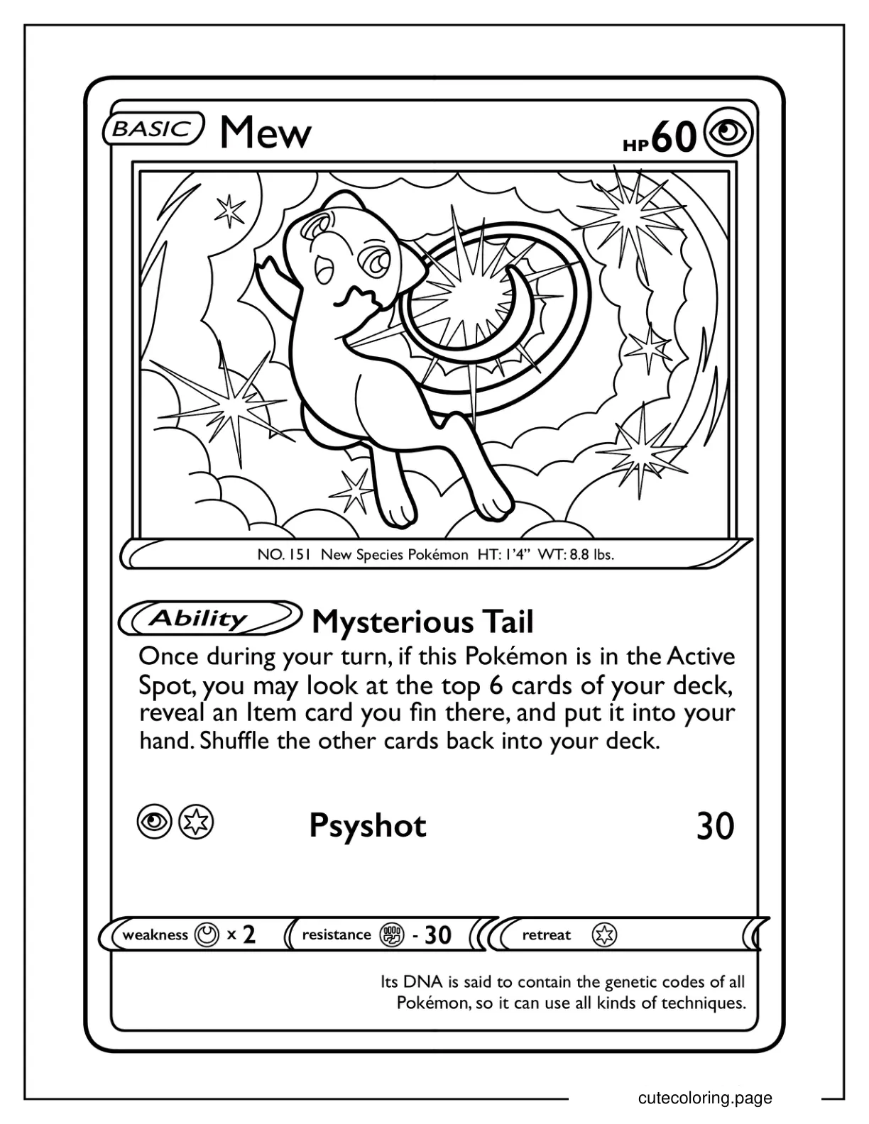 Mew Mysterious Tail Pokemon Card Coloring Page coloring page