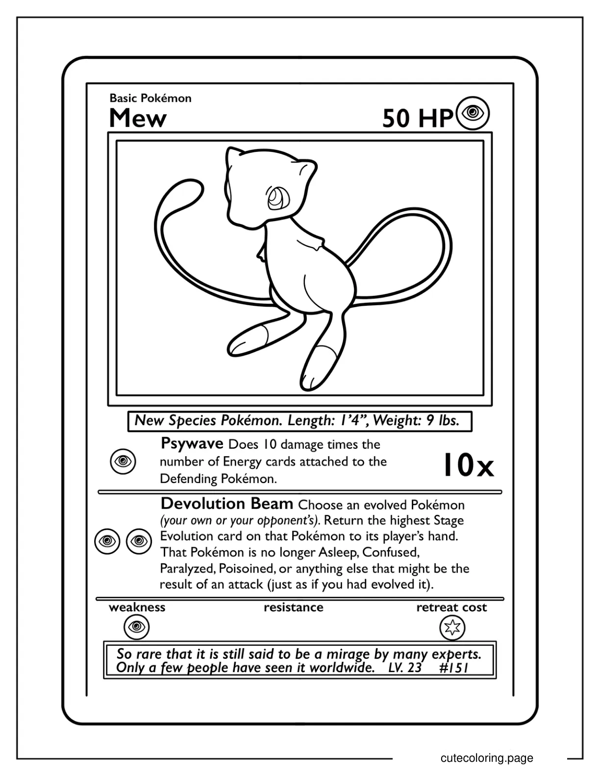 Mew Psywave Pokemon Card coloring page