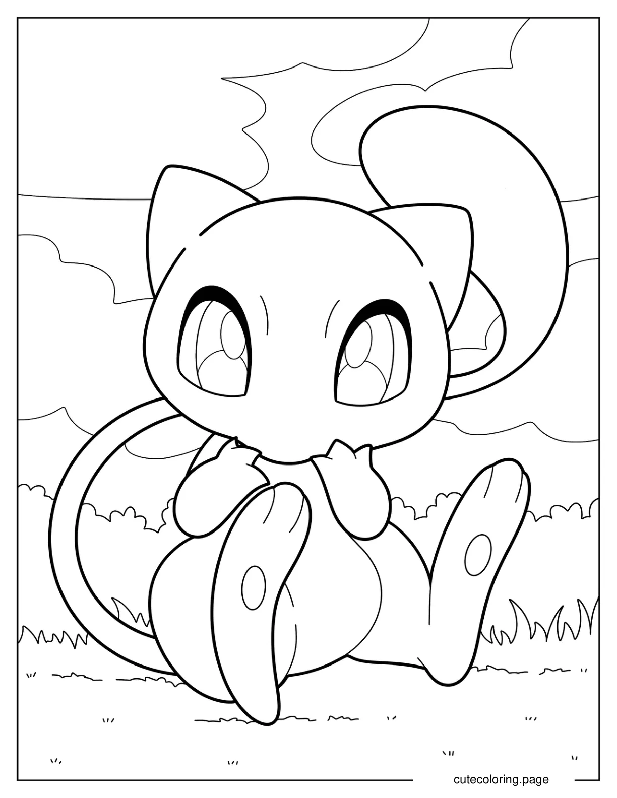 Mew Sitting On Grass Coloring Page coloring page