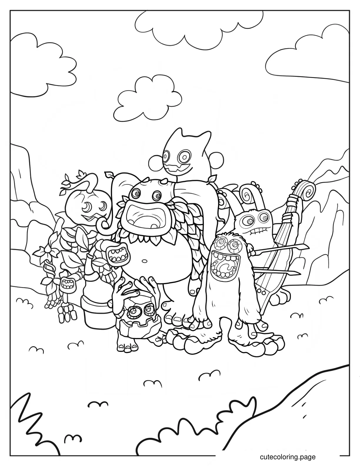 My Singing Monsters Mammott Entbrat Bowgart Punkleton Ghatz Potbelly And Noggin coloring page