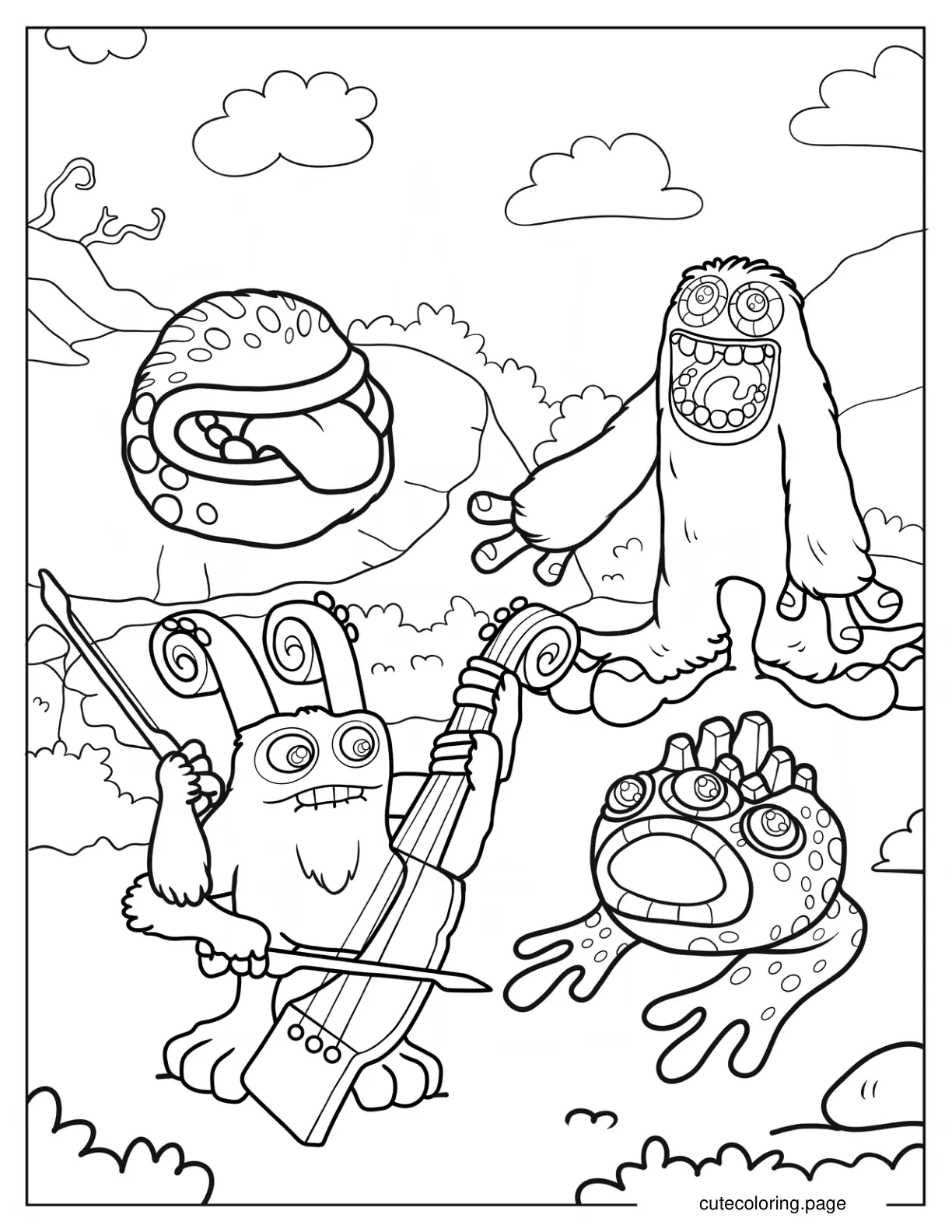 My Singing Monsters Of Mammott Maw Bowgart And Fwog coloring page