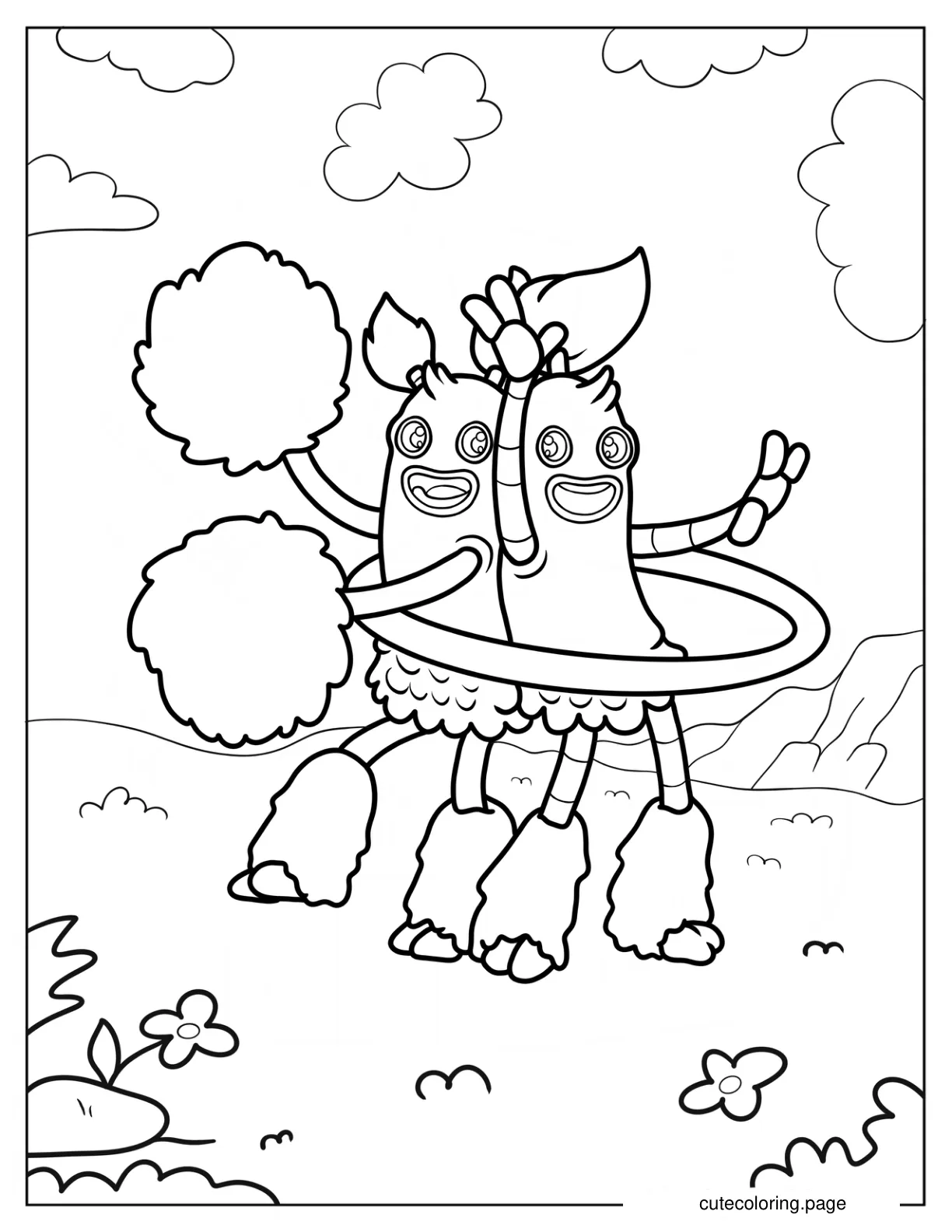 Pompom And Hoola Dancing Coloring Page For Kids coloring page