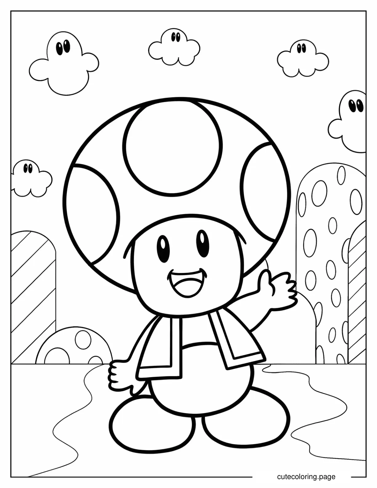 Cute Toad Waving Coloring Page For Preschoolers coloring page