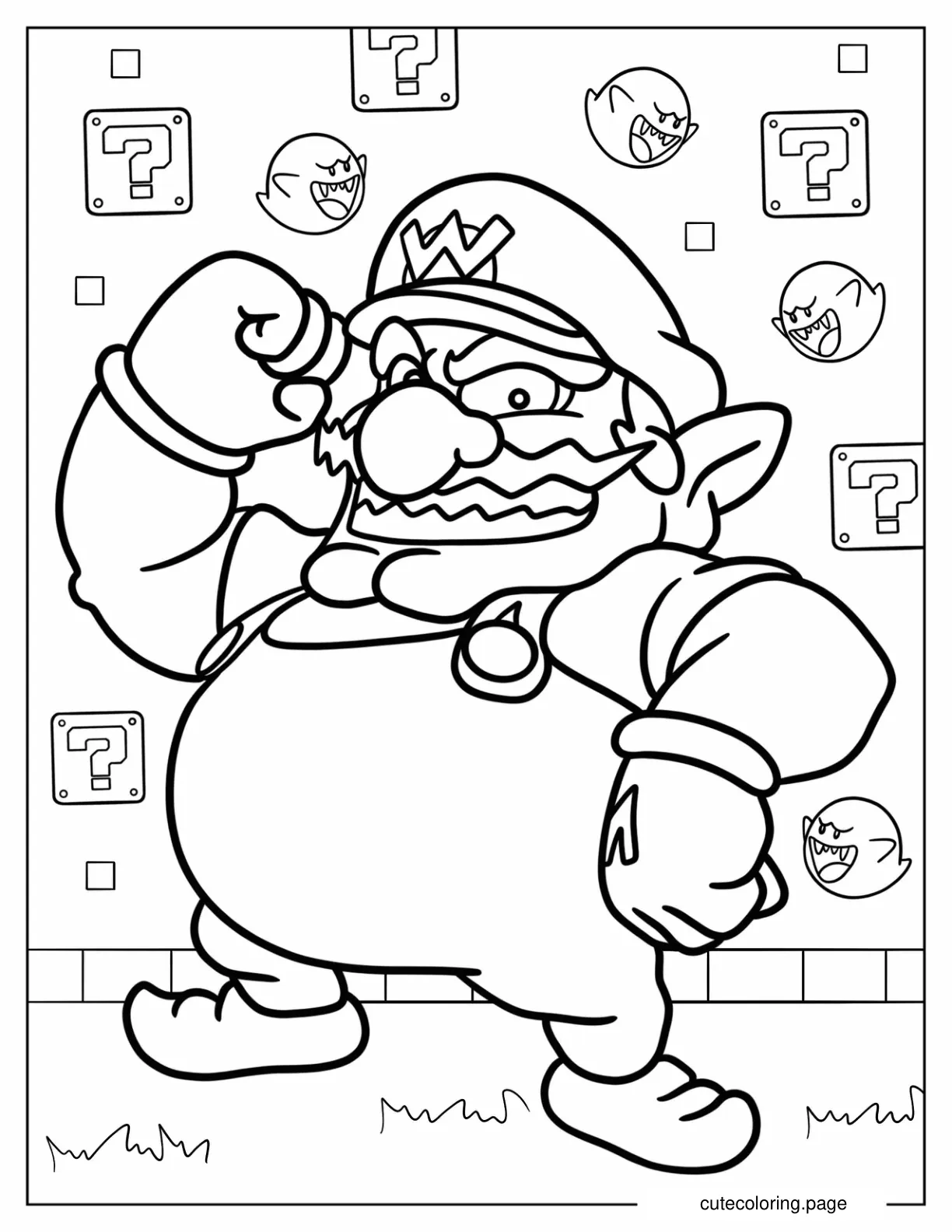 Evil Wario Smiling Nintendo Coloring Page coloring page