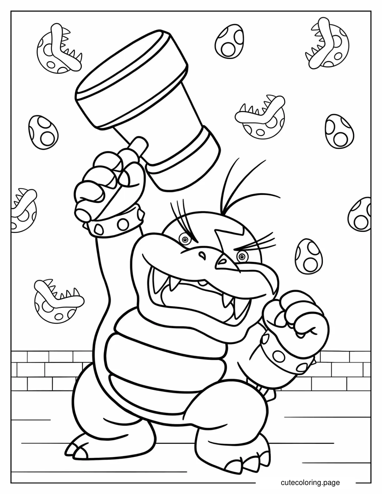 Morton Koopa Jr. With Hammer Nintendo Coloring Sheet For Kids coloring page