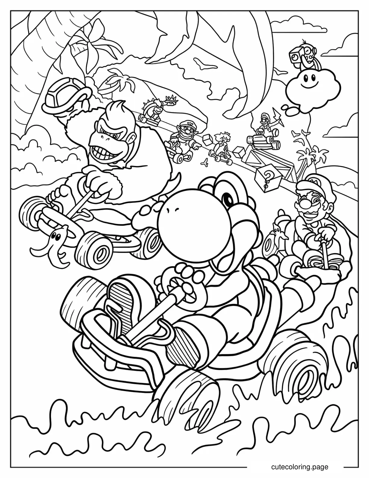 Nintendo Mario Kart With Yoshi Donkey Kong And Mario Coloring Page coloring page