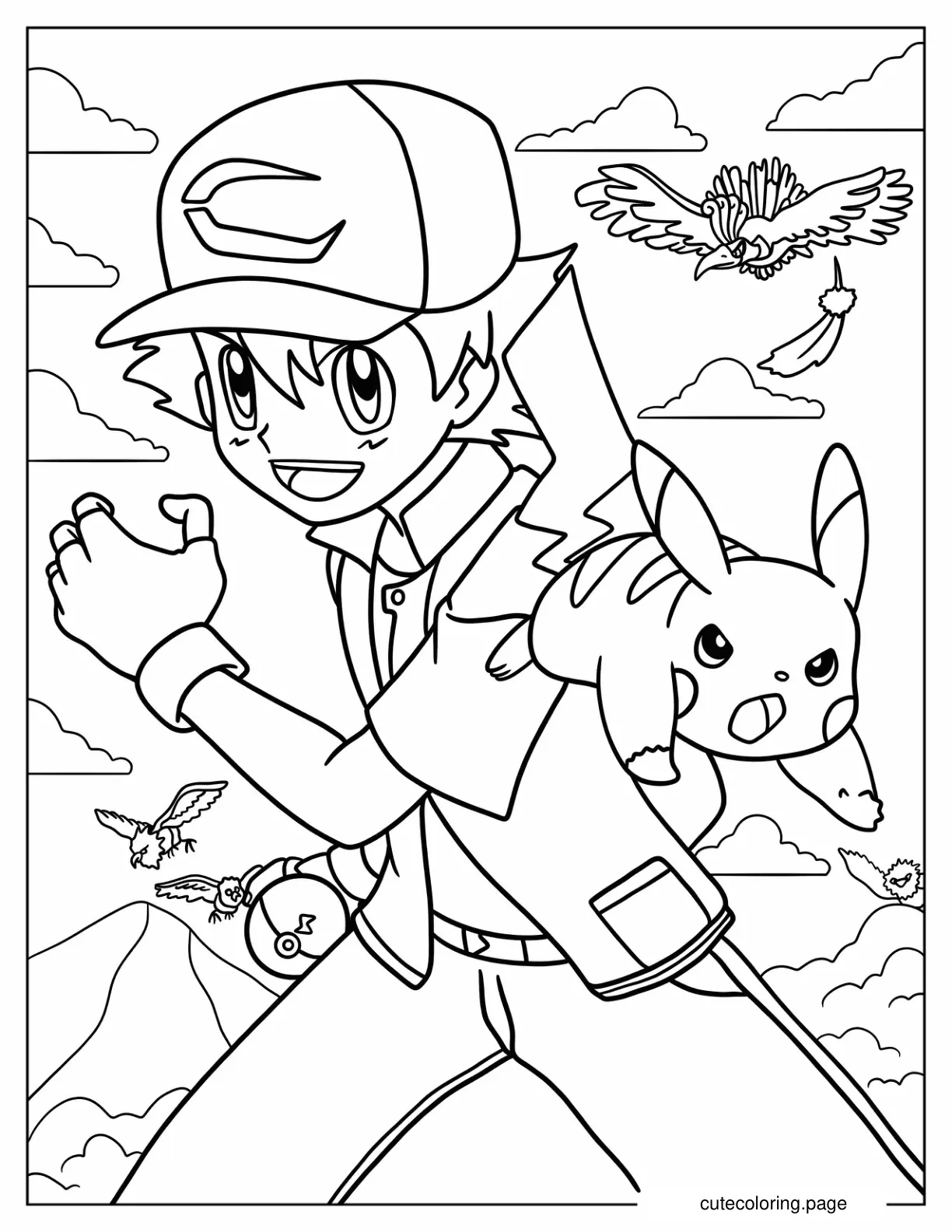 Nintendo Pokemon Ash With Pikachu Coloring Sheet coloring page