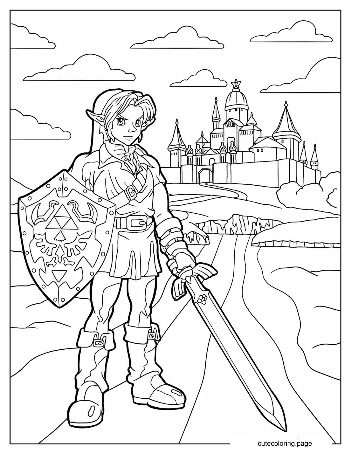 Nintendo Zelda Standing In Front Of Castle coloring page