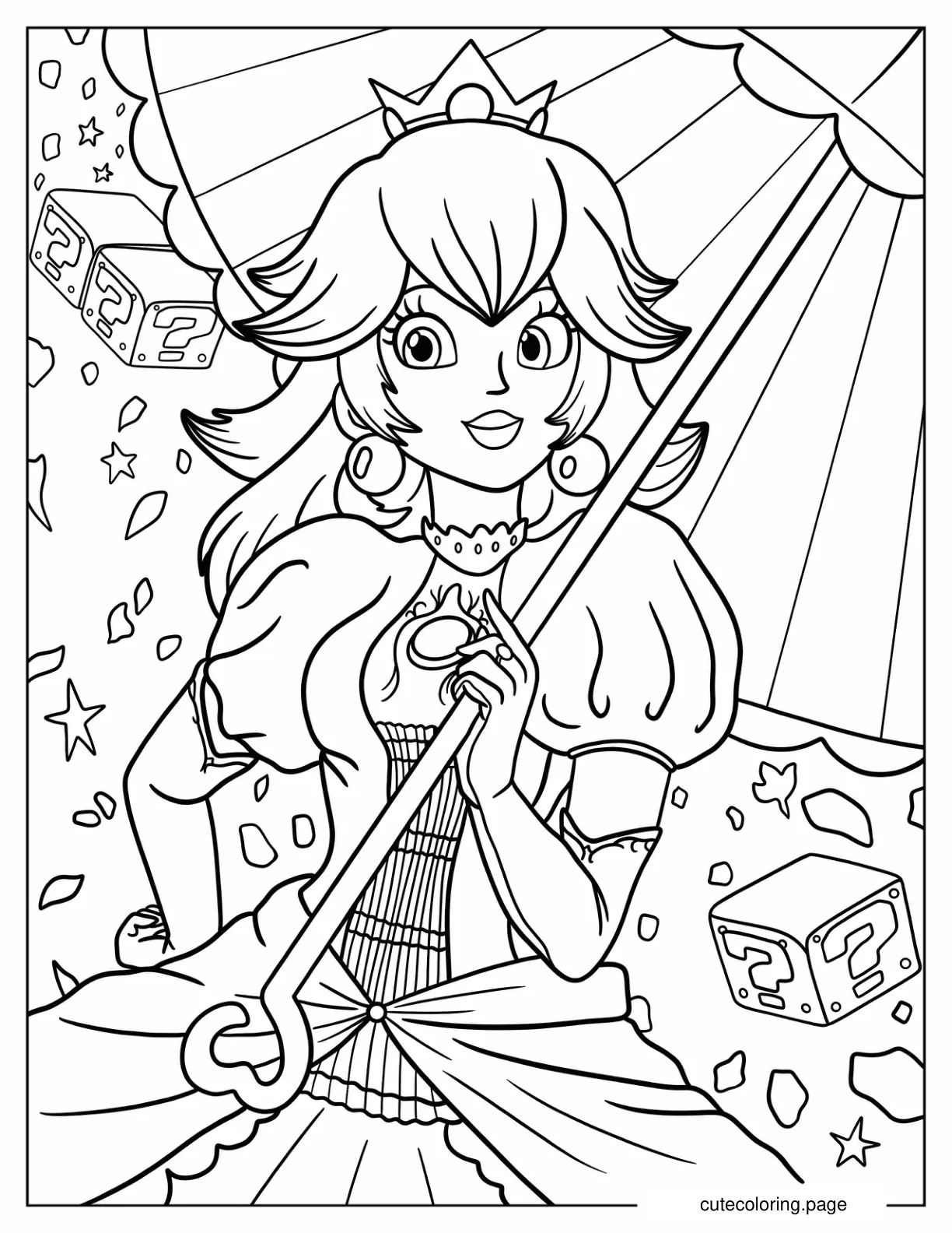 Princess Peach Holding Umbrella coloring page