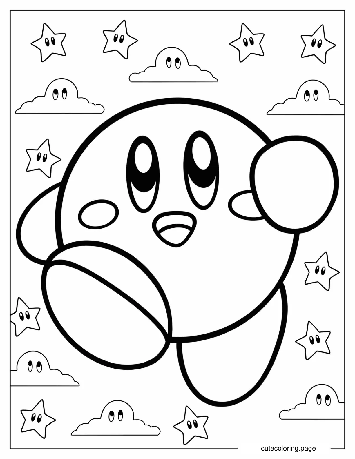 Simple Kirby Running Coloring Page For Kids coloring page