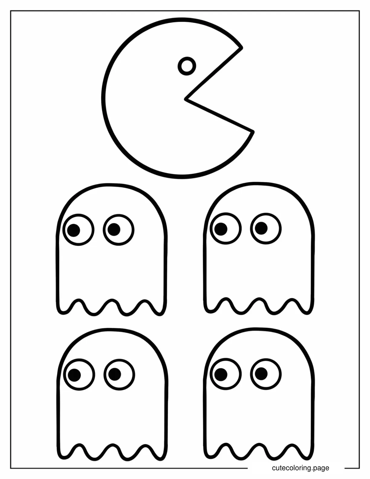 Iconic Pac Man And Ghosts Outline Coloring Page For Preschoolers coloring page