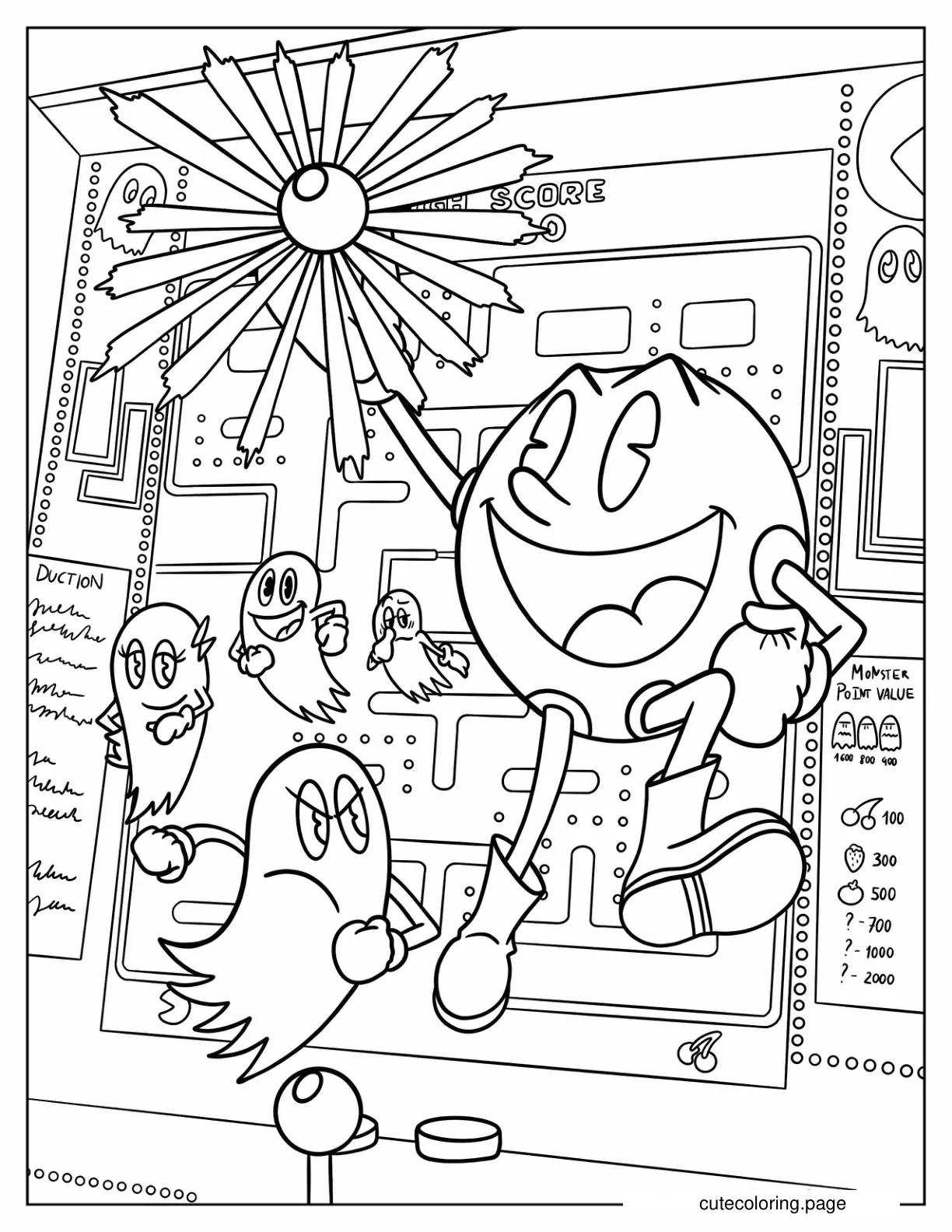 Pac Man Holding Up Pac Dot Coloring Sheet coloring page