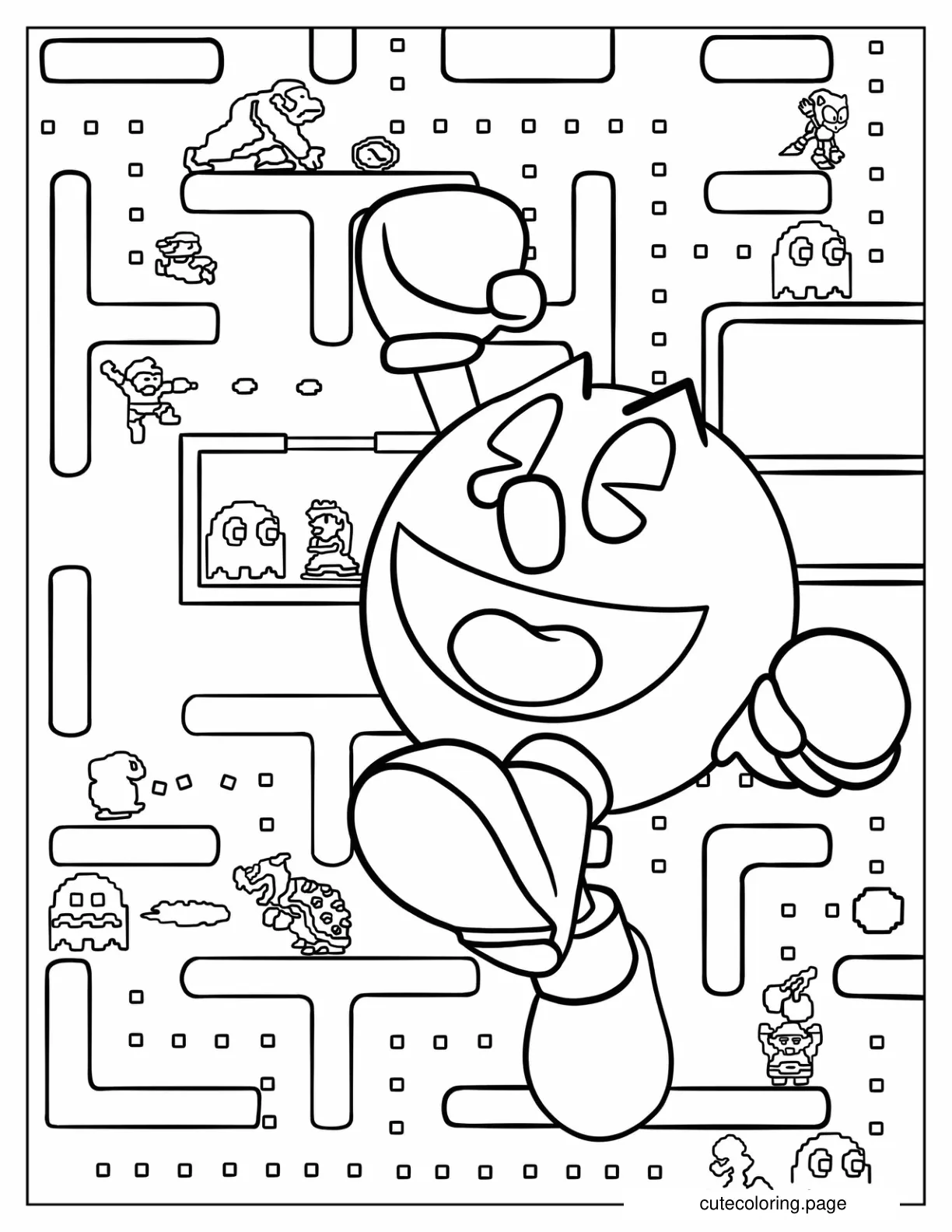 Pac Man With Fist In The Air Coloring Sheet coloring page