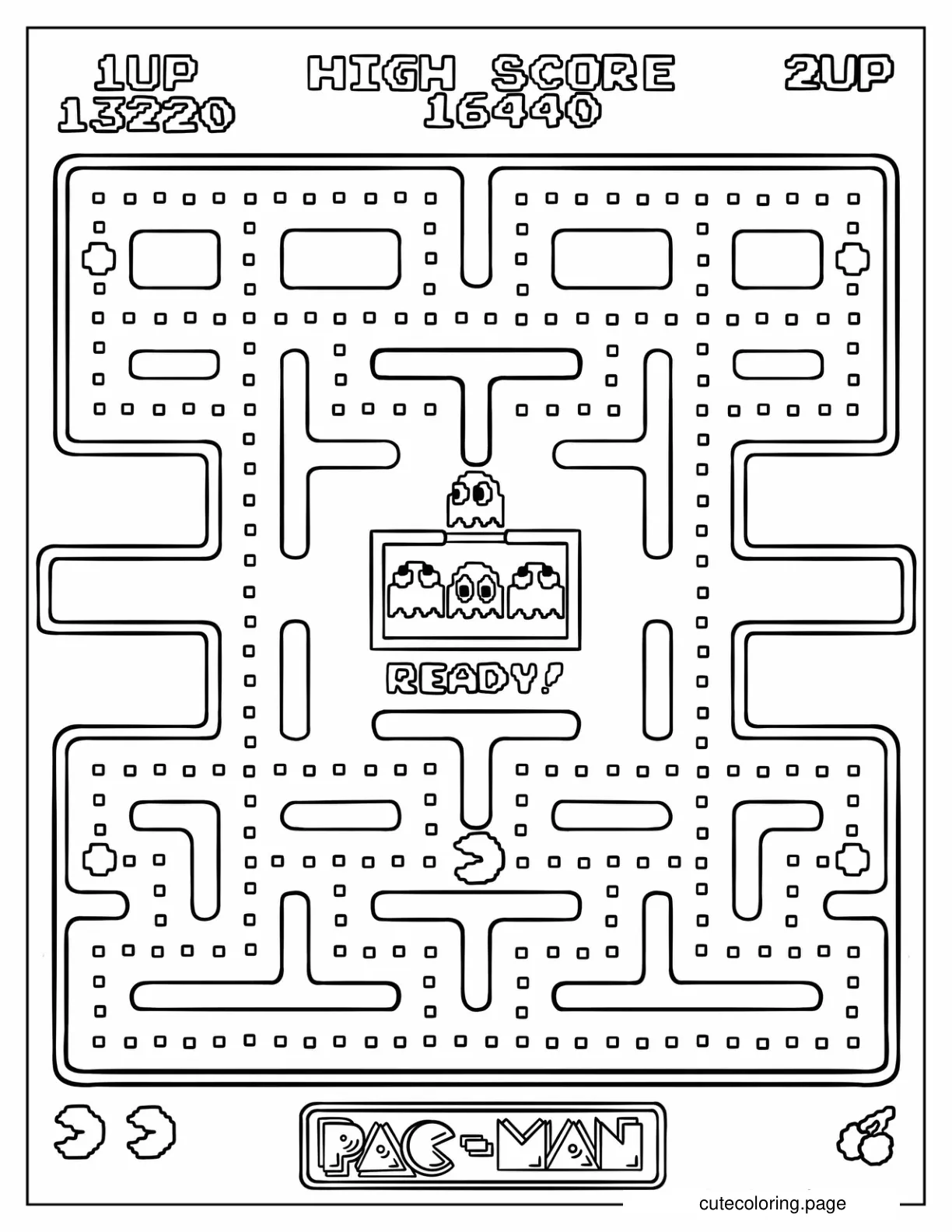 Retro Pac Man Game View Coloring Page coloring page