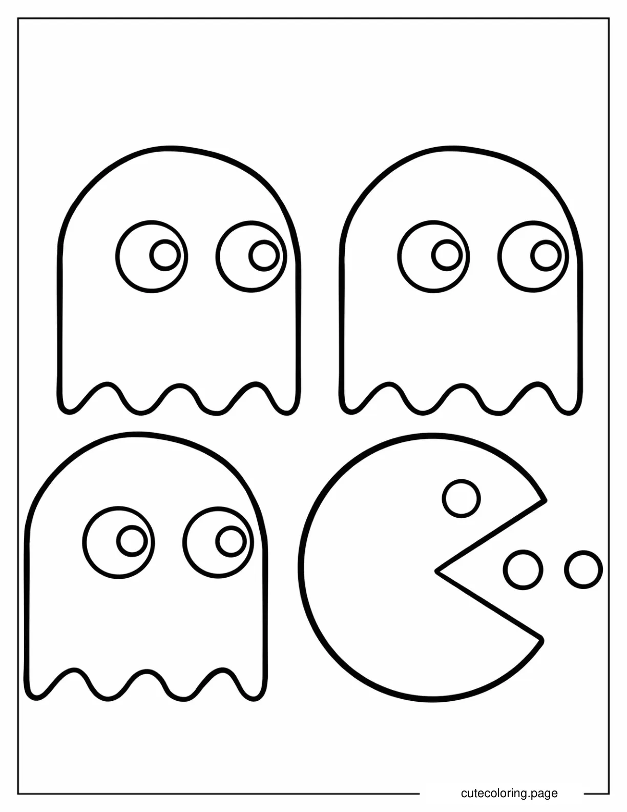 Simple Ghosts And Pac Man Eating Dots Coloring Page coloring page