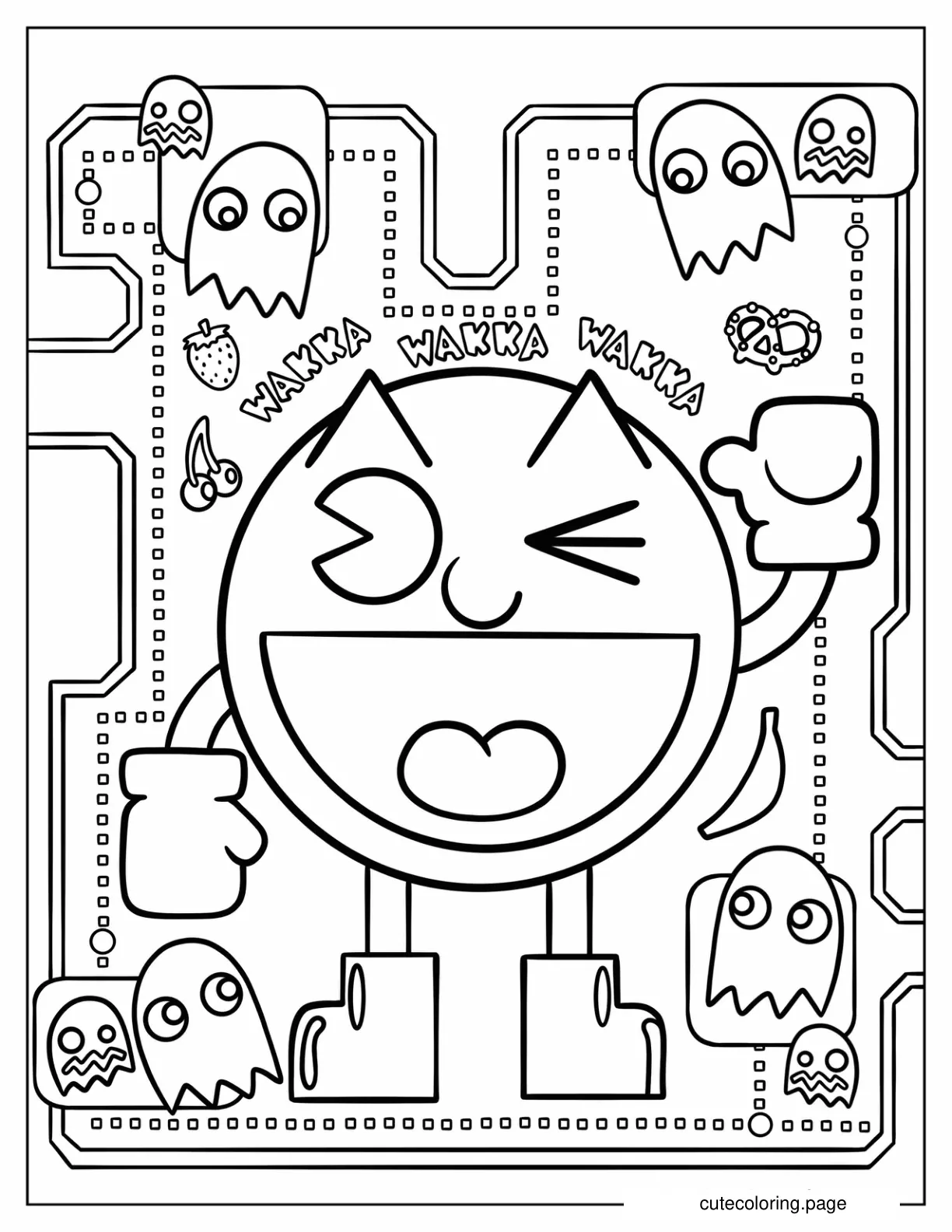 Victorious Pac Man Winking With Ghosts In Background coloring page