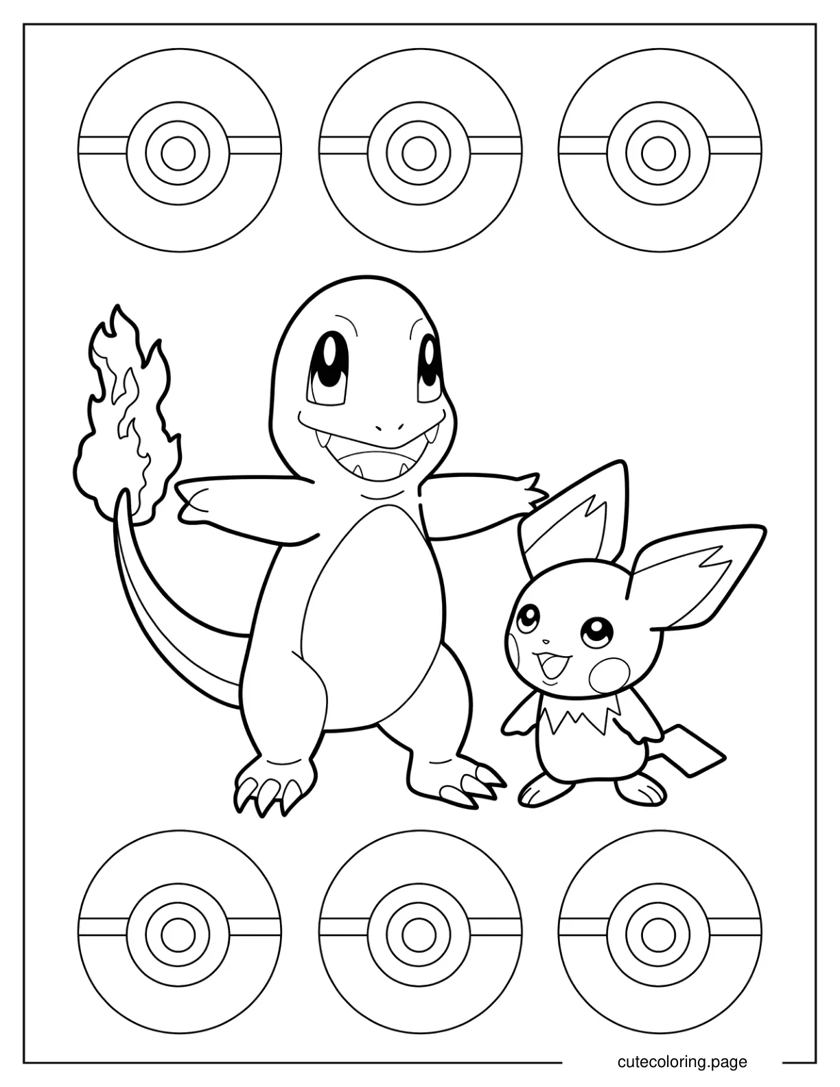 Charmander With Pichu Coloring Sheet coloring page