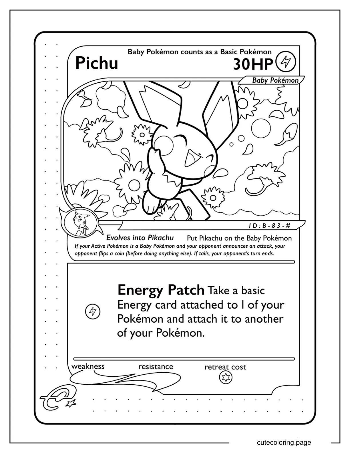 Energy Patch Pichu Pokemon Card Coloring Page coloring page