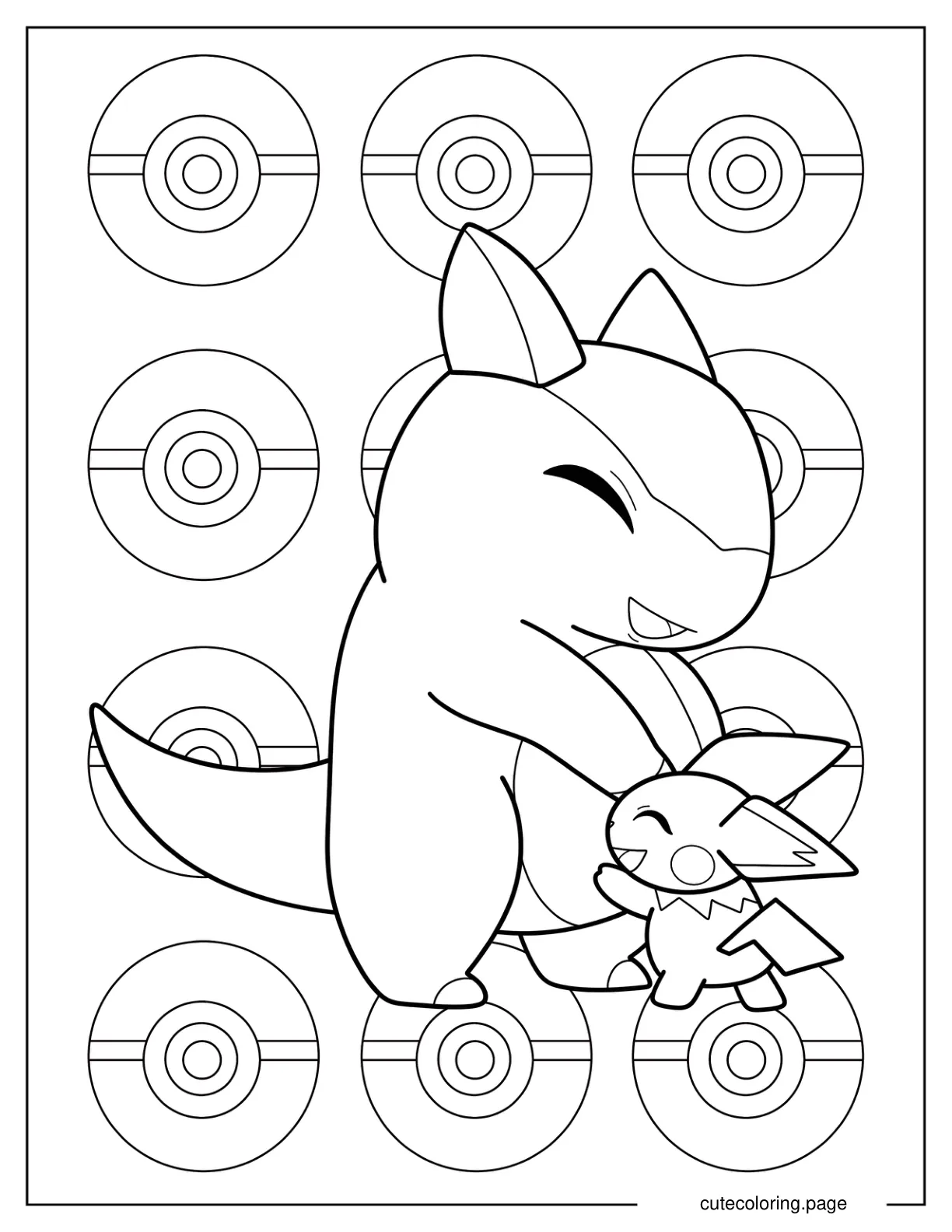 Kangaskid Hugging Pichu Coloring Page For Kids coloring page