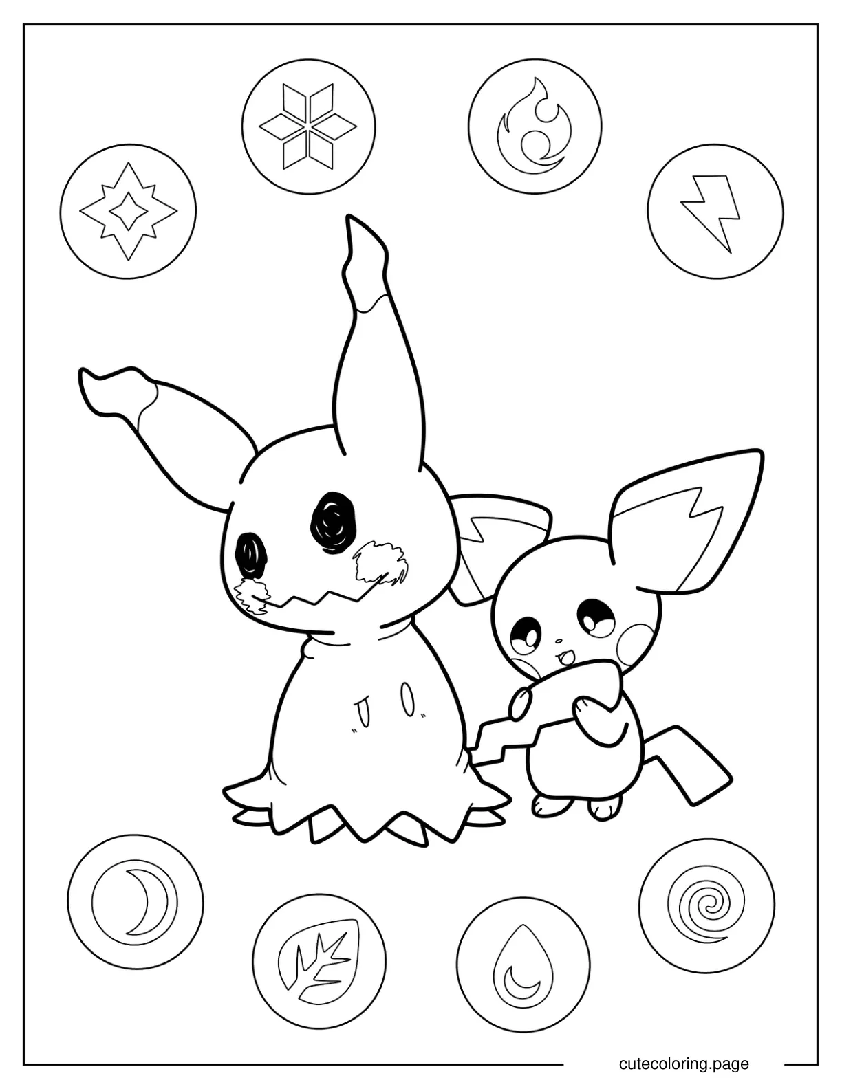 Pichu Holding Mimikyu_s Tail Coloring Sheet coloring page