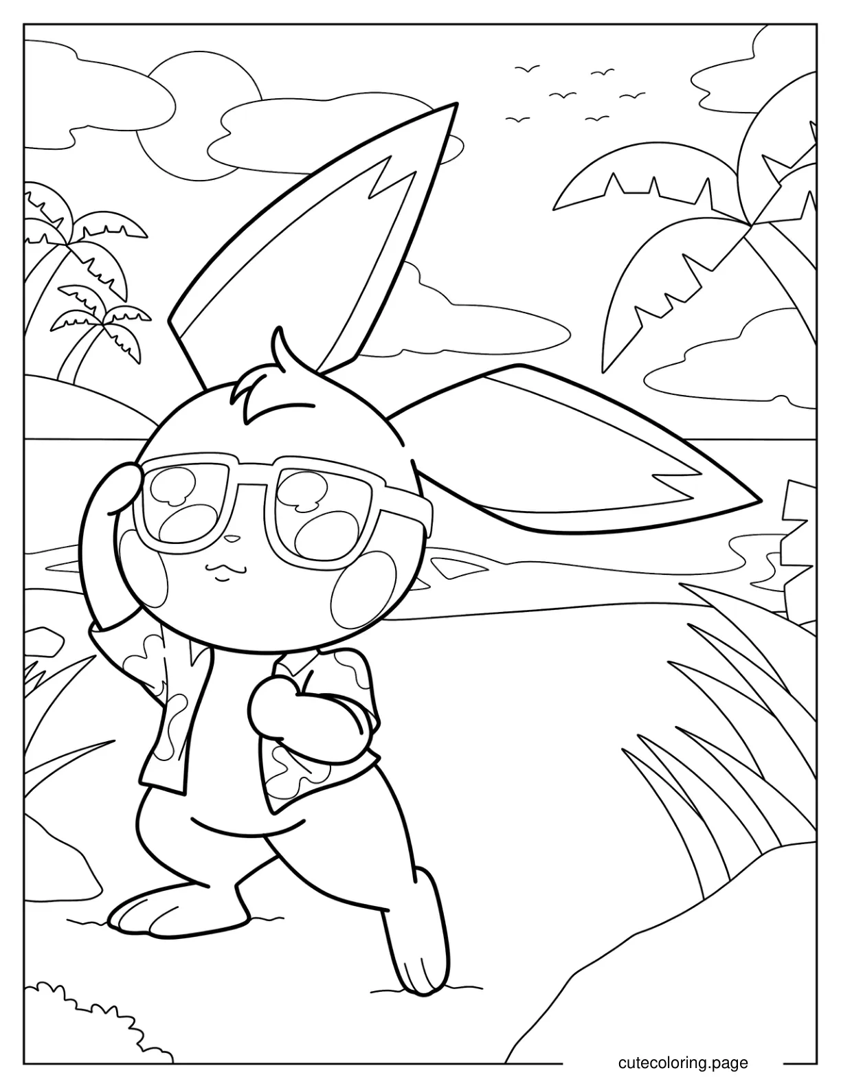 Pichu In Sunglasses And Hawaiian Shirt At The Beach coloring page