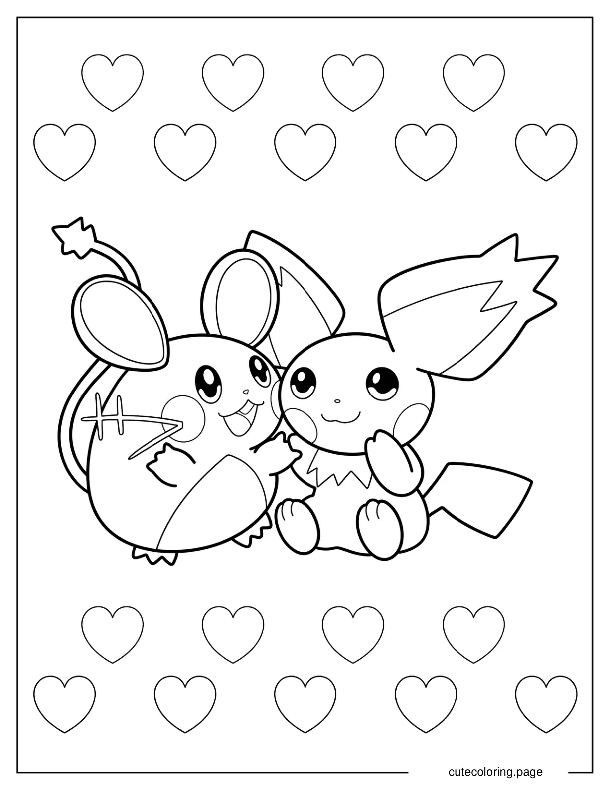 Pichu Sitting With Stuffed Toy Raichu Coloring Page coloring page