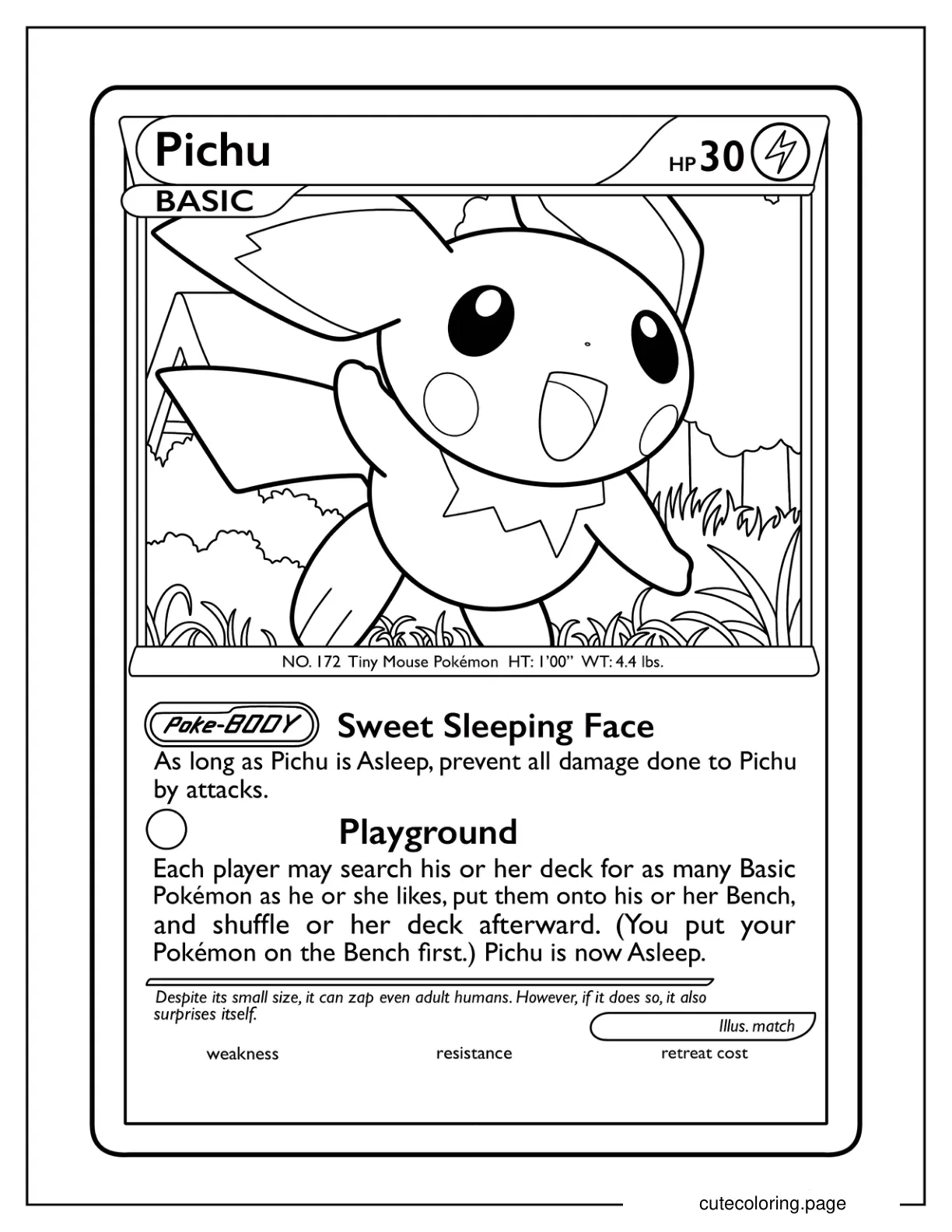 Pichu Sweet Sleeping Face Pokemon Card coloring page