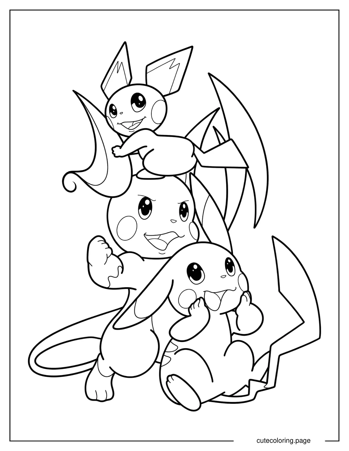 Pichu With Pikachu And Raichu Coloring Sheet coloring page