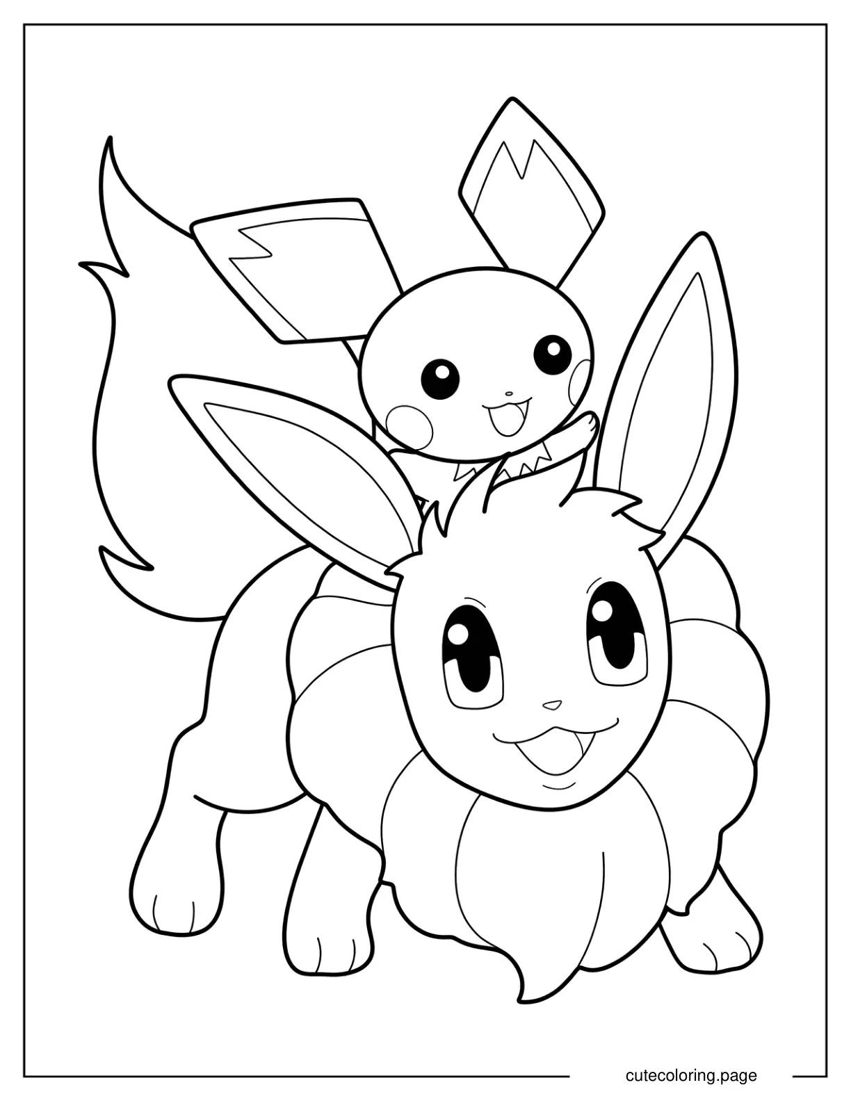 Simple Pichu Riding Eevee Coloring Sheet coloring page