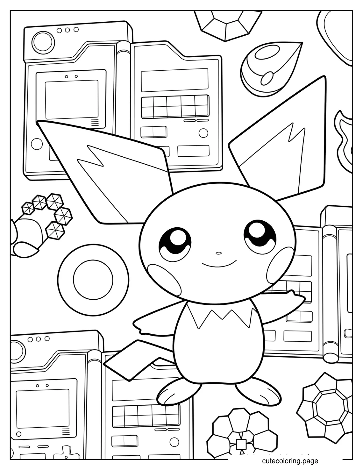 Smiling Pichu With Game Boy In The Background coloring page