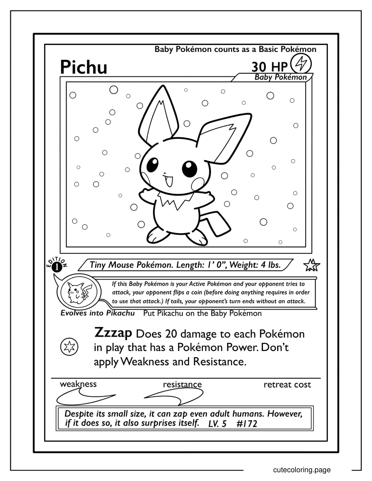 Zzzap Pichu Pokemon Card Coloring Sheet coloring page