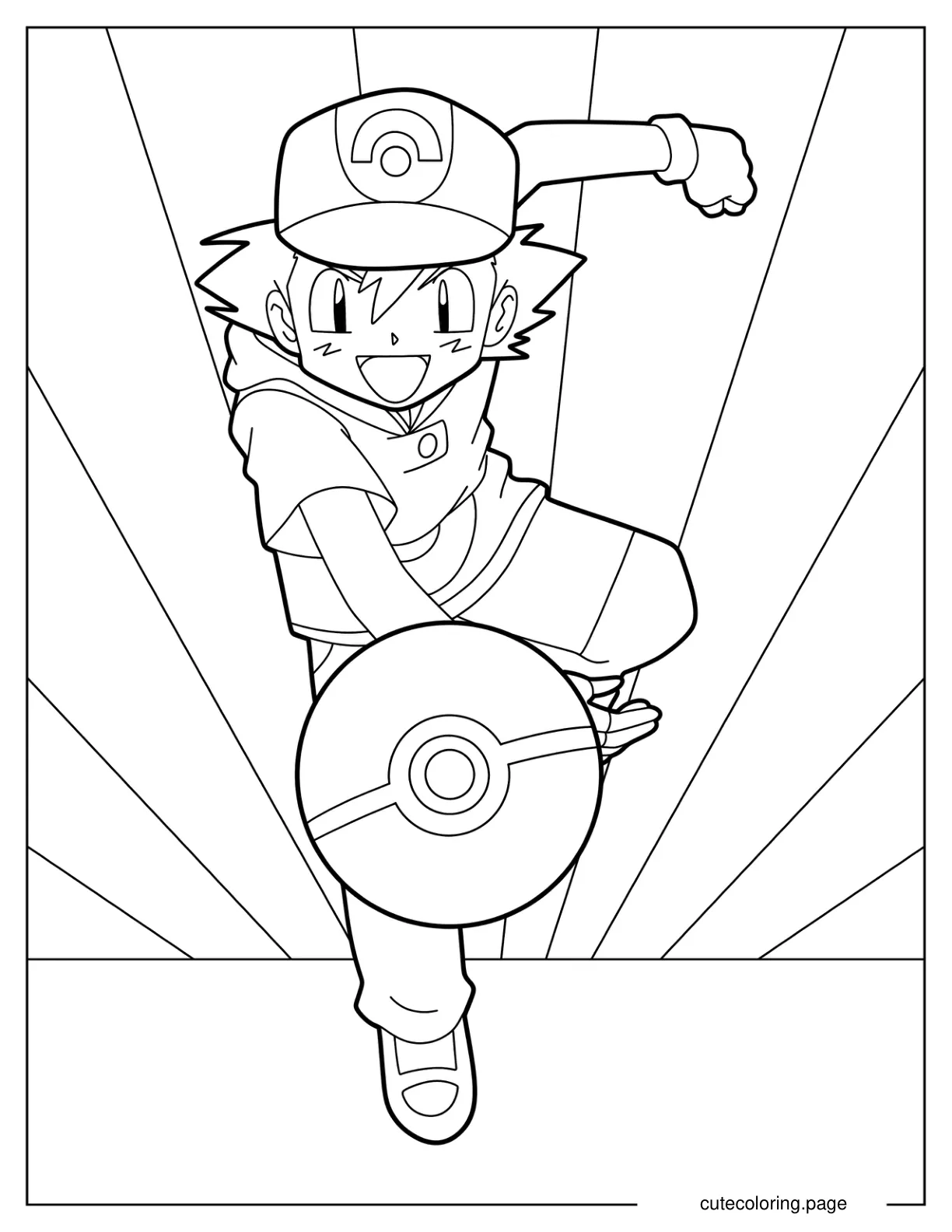 Ash Ketchum Throwing Pokeball Coloring Page For Kids coloring page